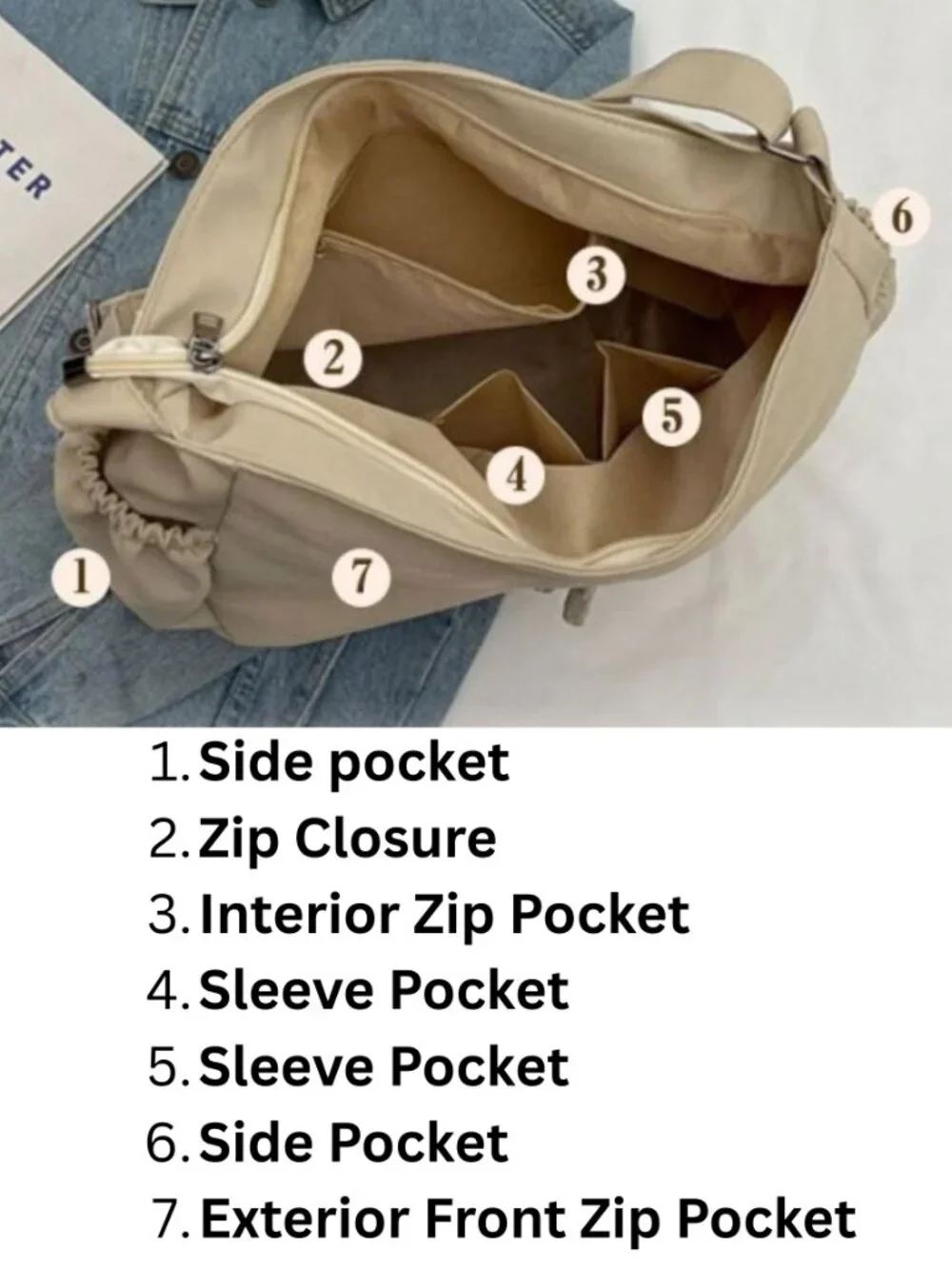 Large Capacity Retro Nylon Hobo  Tote Crossbody Shoulder Bag Lightweight beach